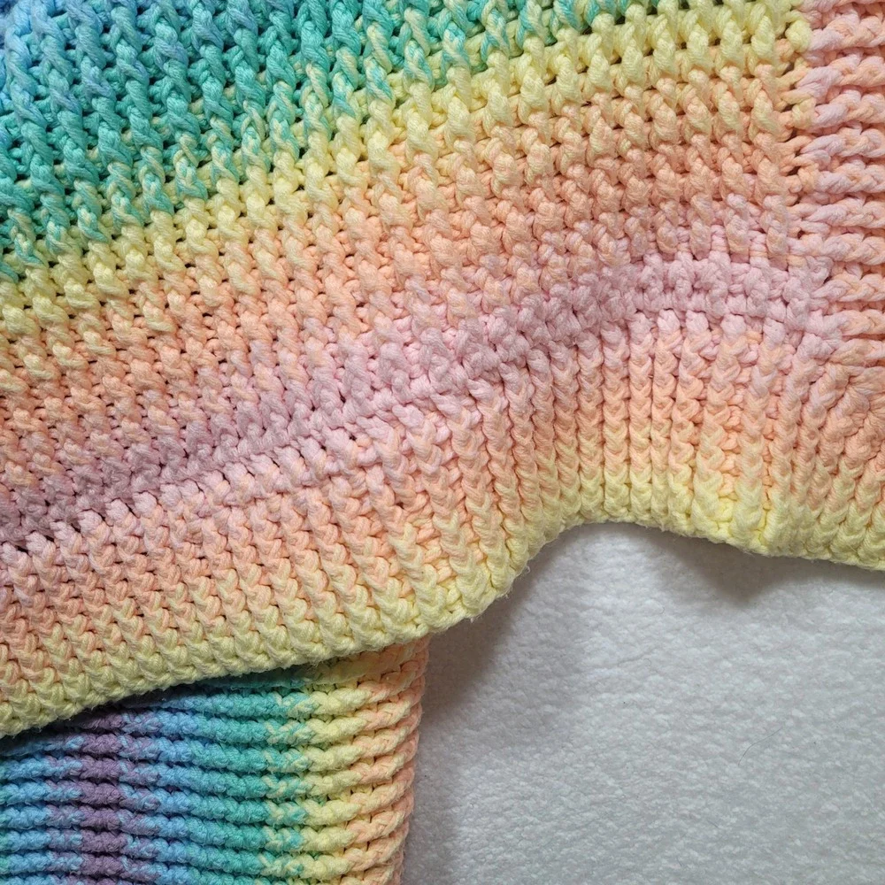 Handmade Crochet Blanket Heavy Chunky Pastel Rainbow Gradient Soft Cozy 50x71